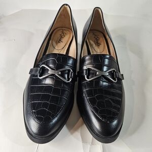 Life Stride Black Croc-Embossed Loafers with Silver Detail